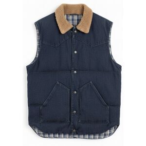 Gap mens Medium Quilted puffer vest jeans Denim Sporty indigo blue